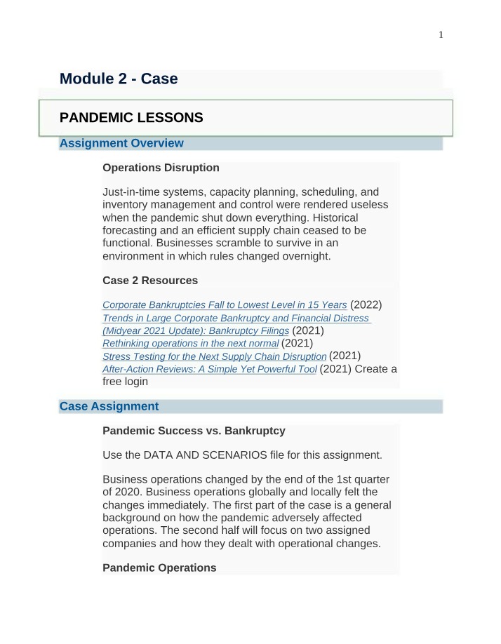 Assignment Details for OPM300 Case 2 (2022)