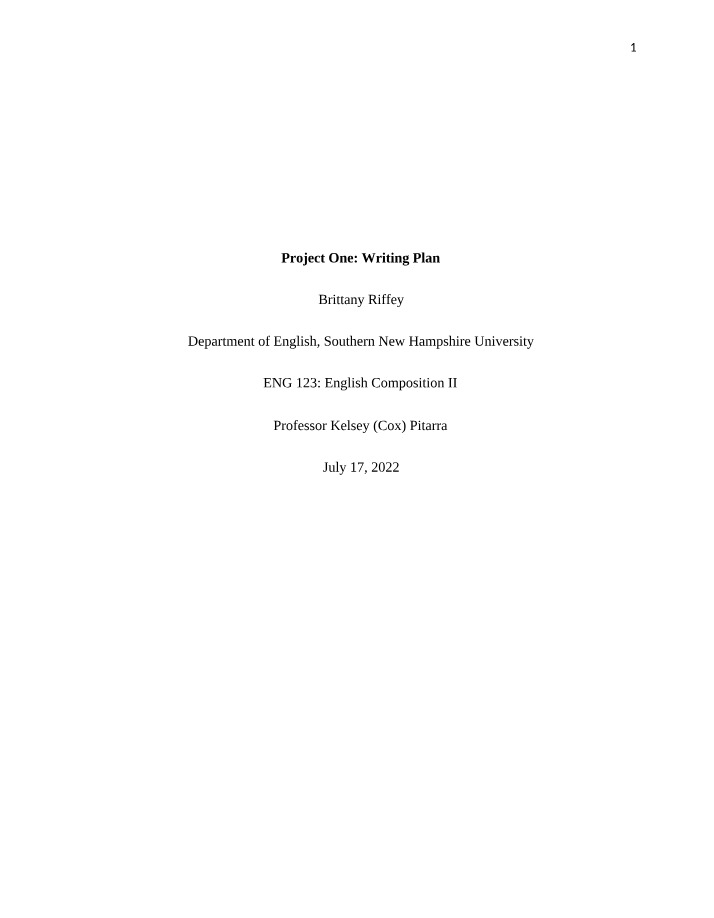 Writing Plan for Project One