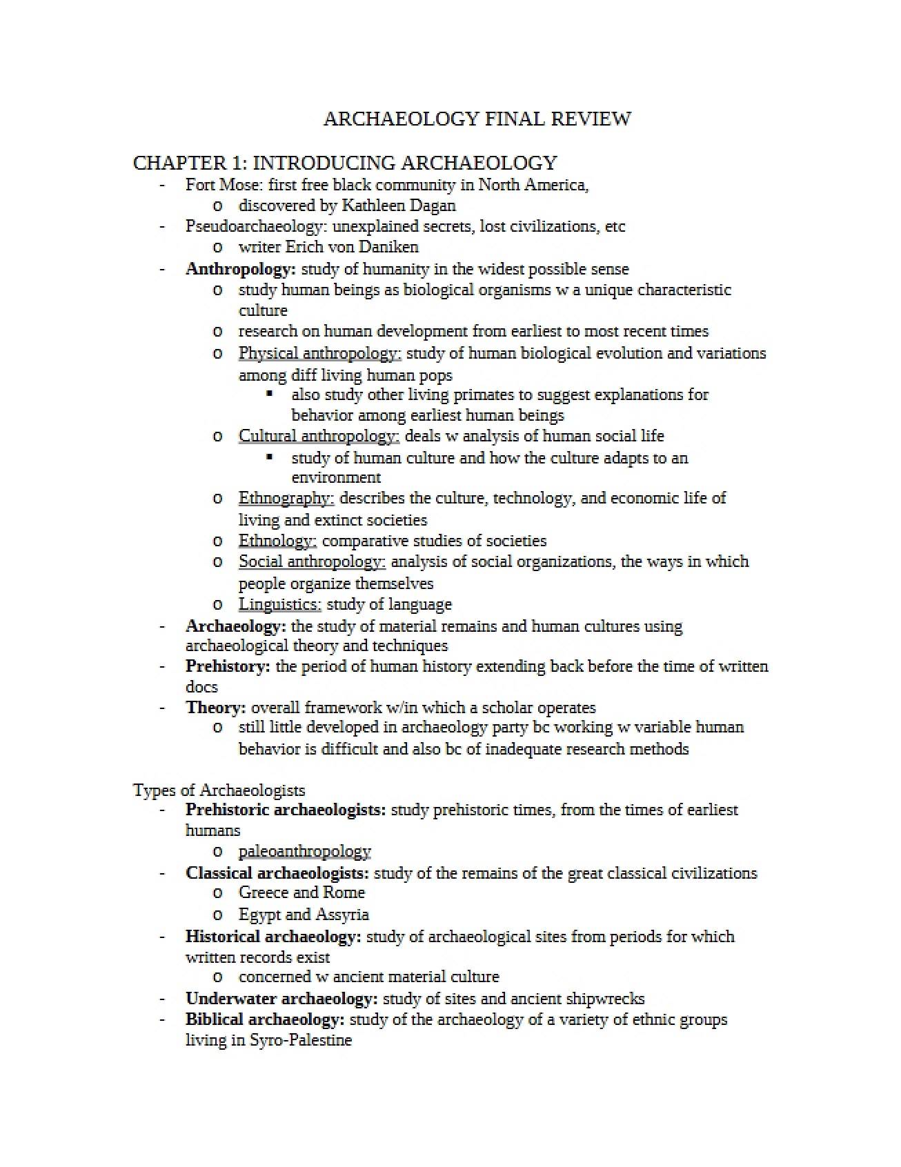 Final Review for Archaeology