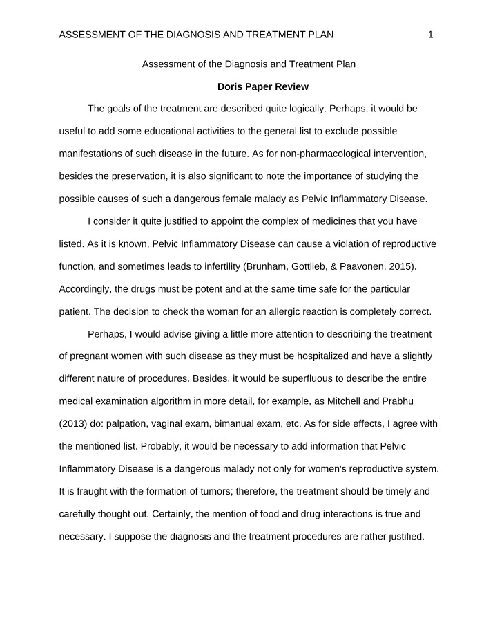 Diagnosis and Treatment Plan Assessment