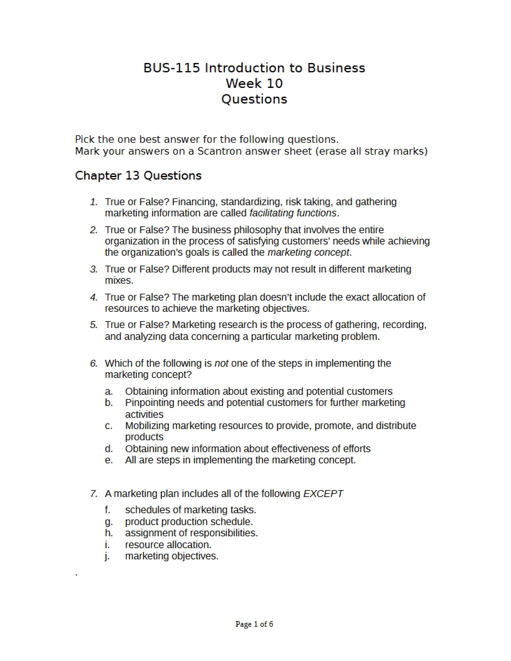 Business Class Questions