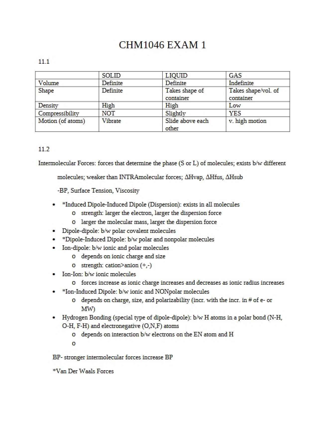 General Chemistry II Test One Materials
