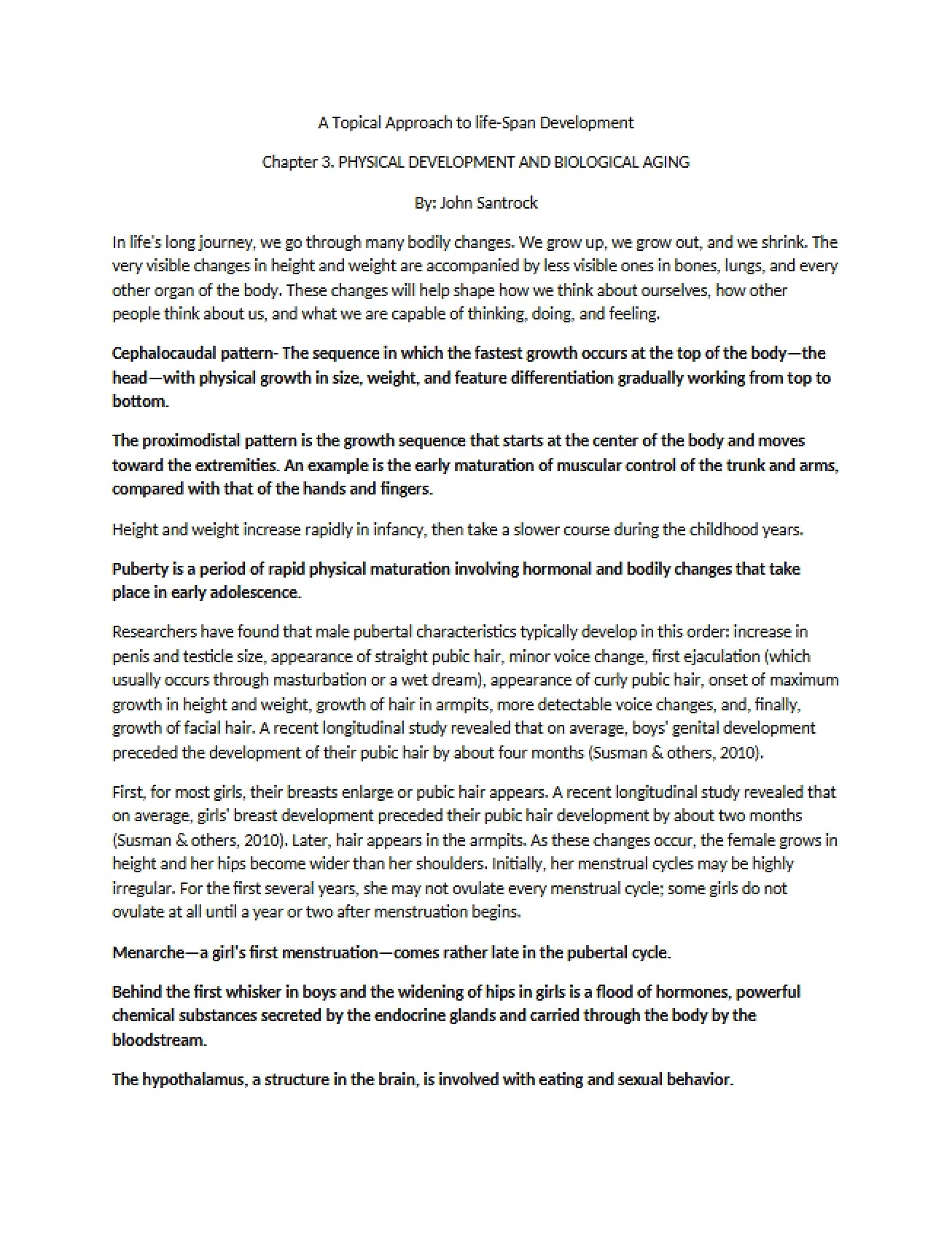 Lifespan Development Chapter Three - Physical Development and Biological Aging (Part 1)