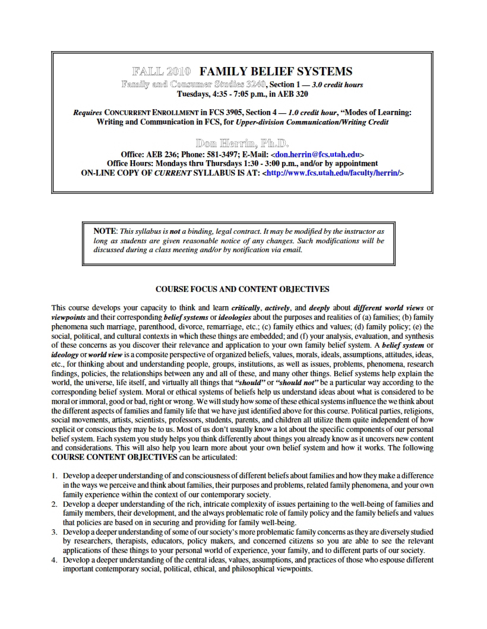 Course Outline for FCS 3240