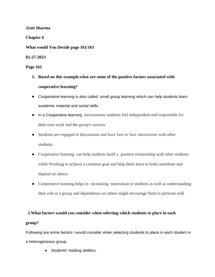 Classroom Study What Would You Decide Pages 161-163