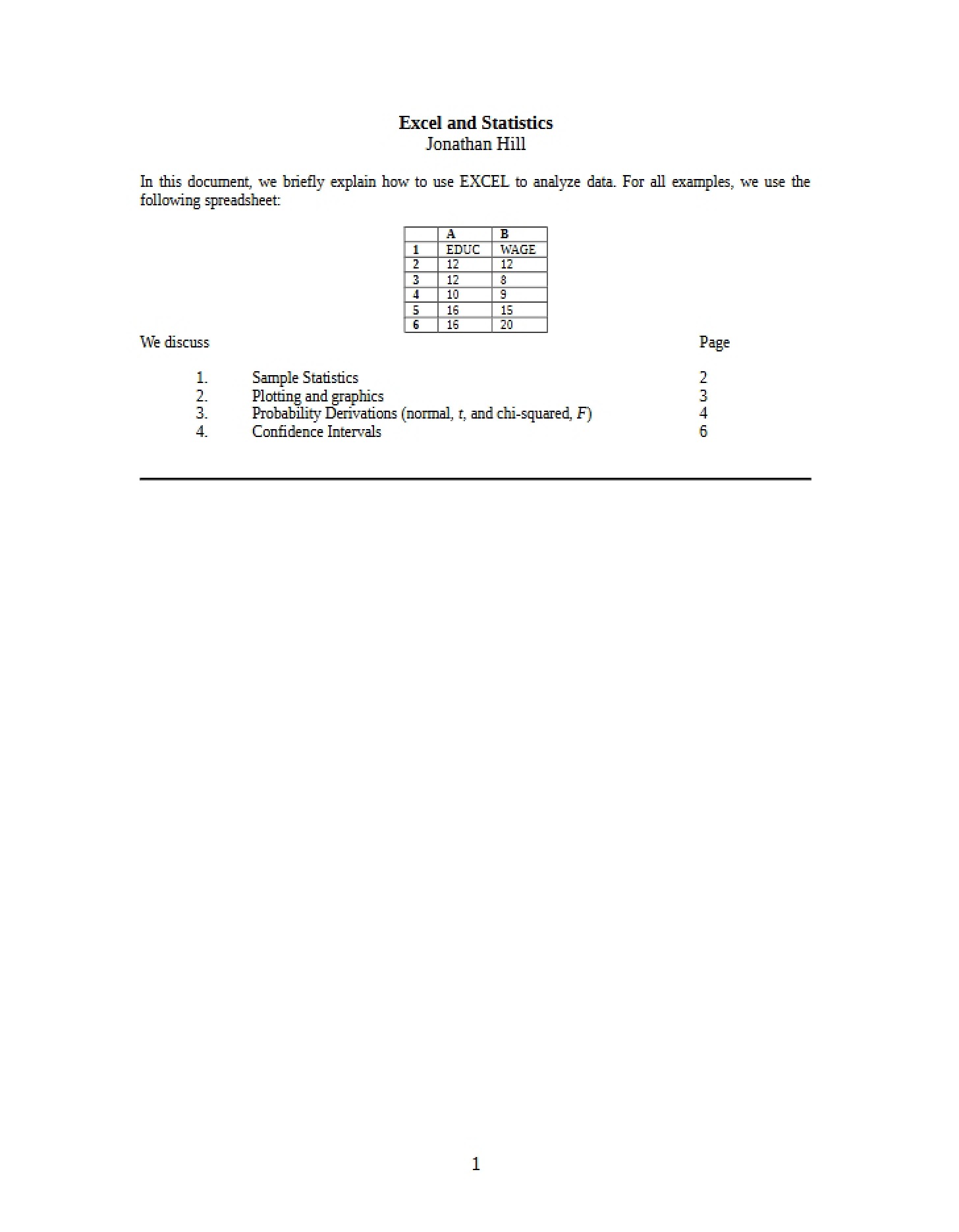 Statistics and Excel