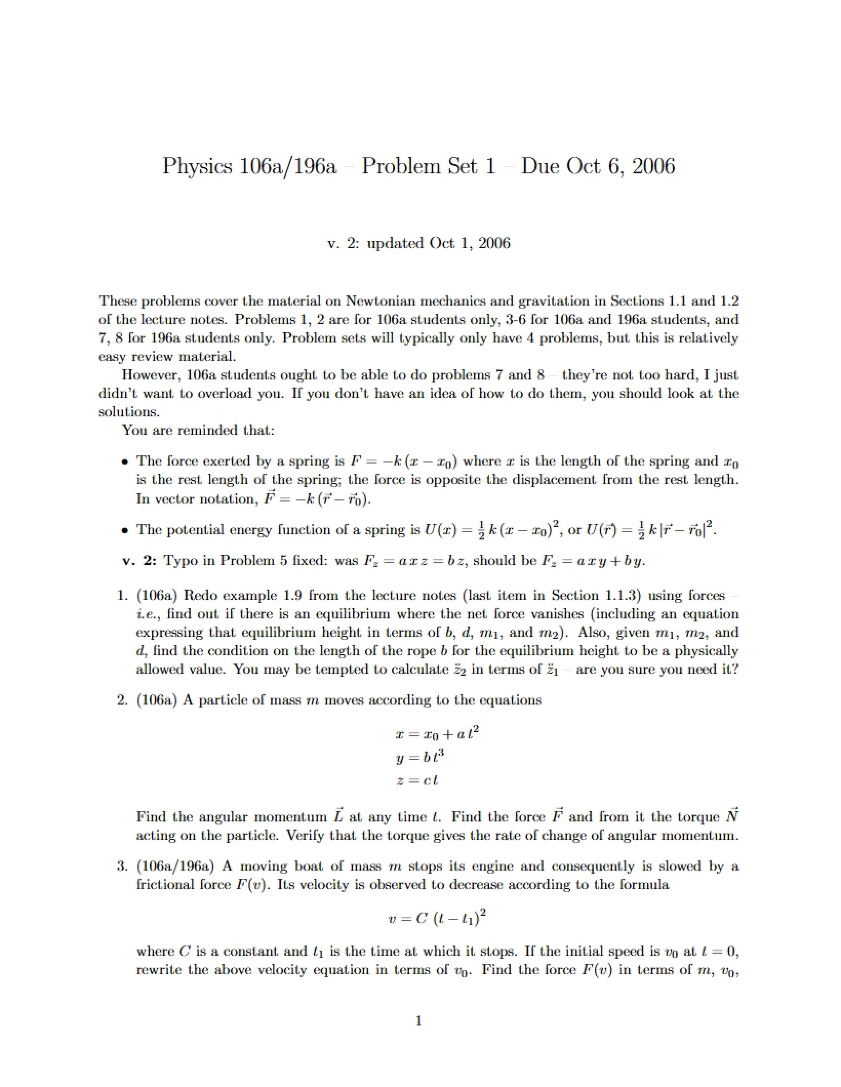 Set One Problems