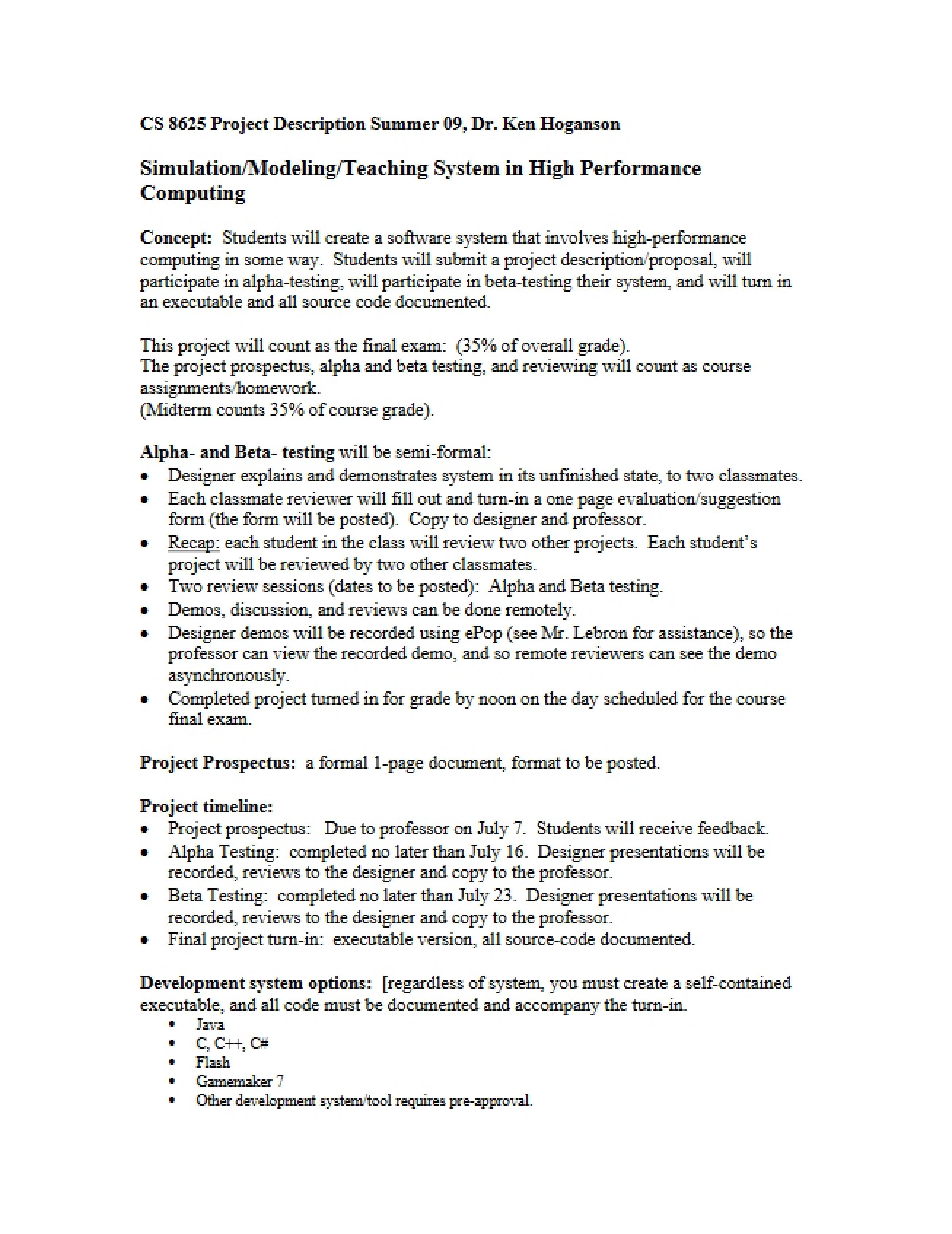 Description of Project 2009