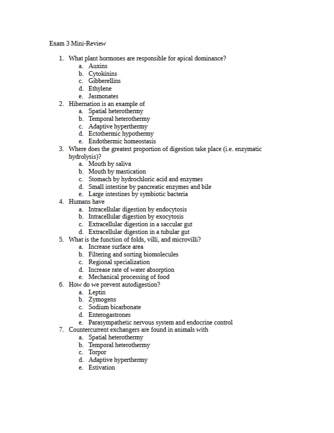 Brief Review for the Third Biology Examination