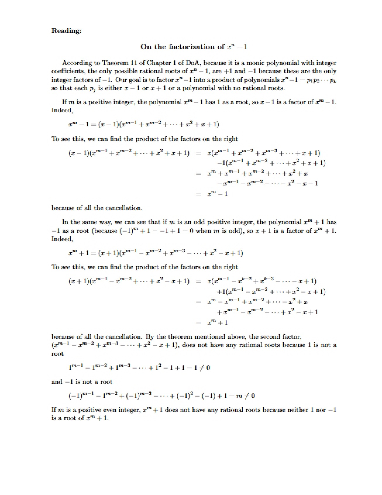 Factorizing xn - 1