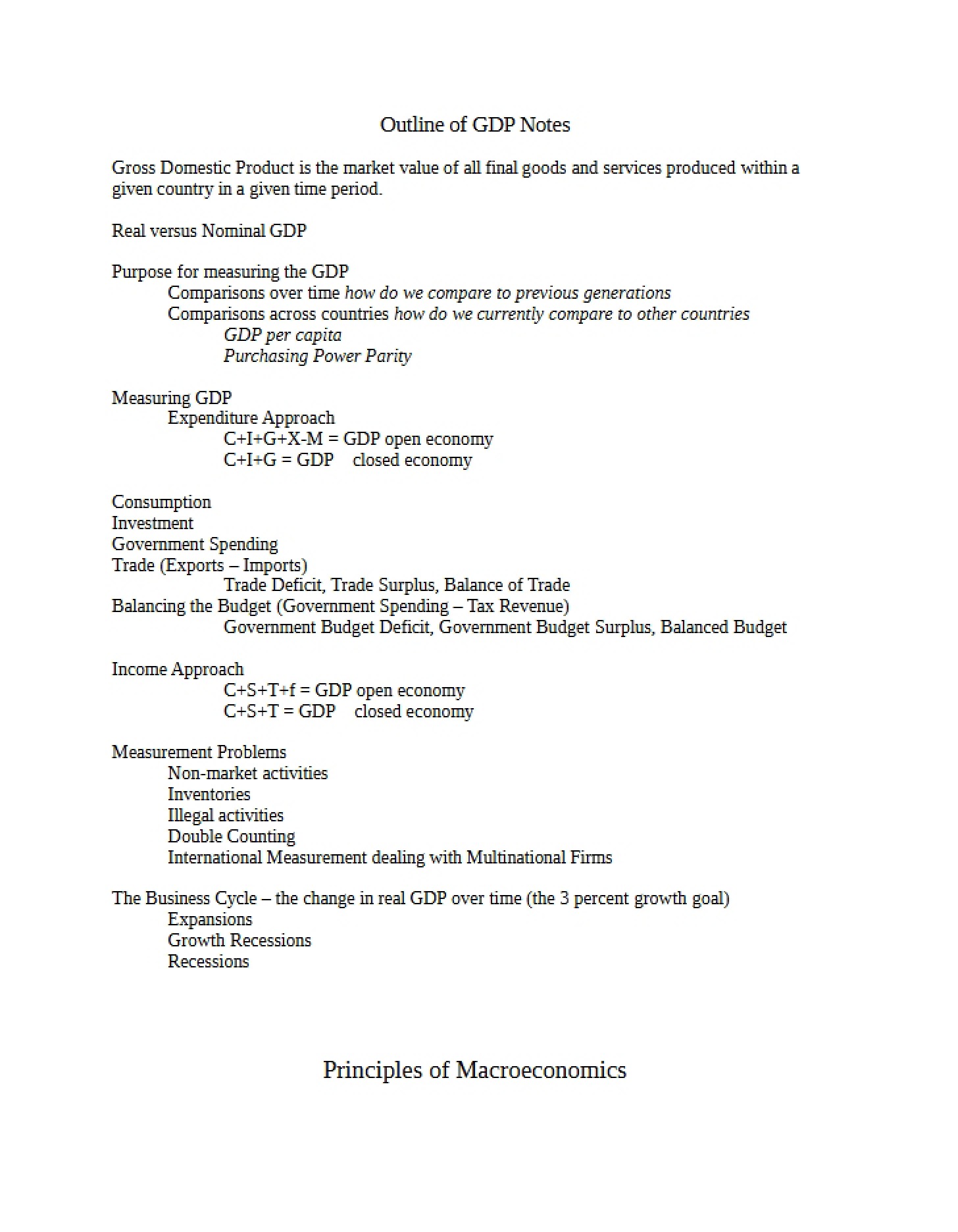 GDP Notes Outline
