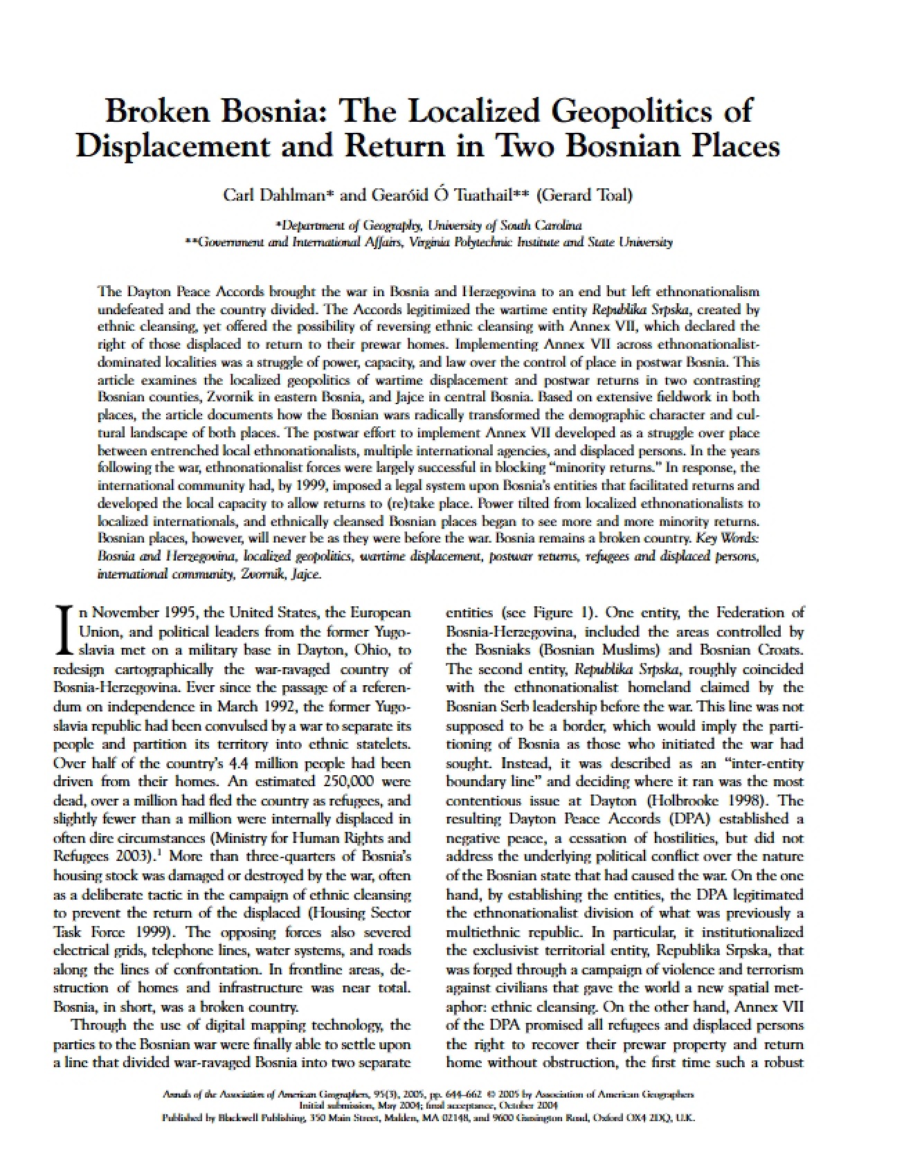 Issue of Broken Bosnia