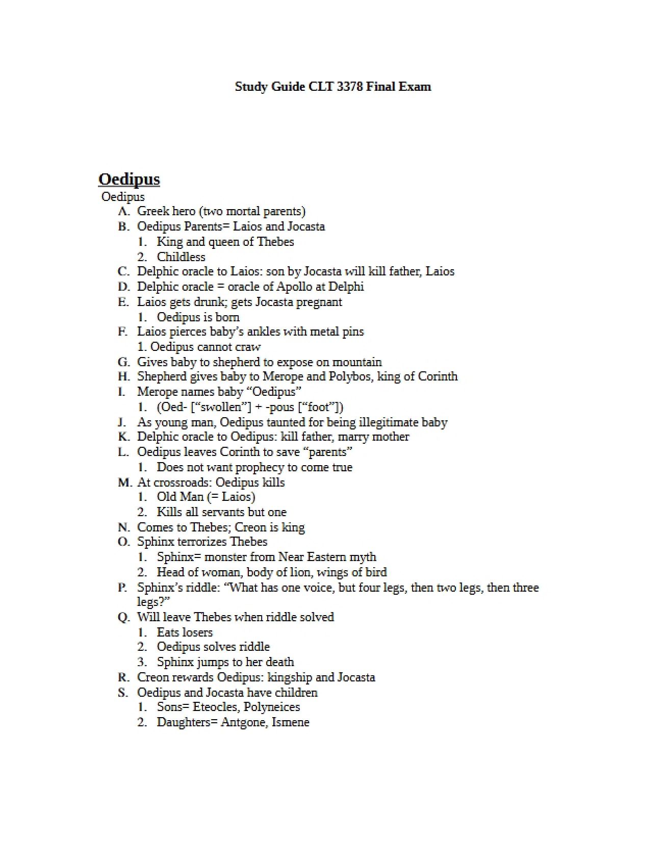 Mythology Course Review Materials (Set 8)