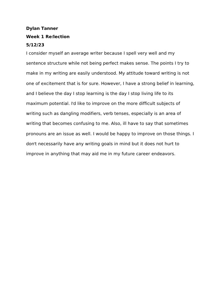 Writing Reflection - Improving Grammar and Sentence Structure