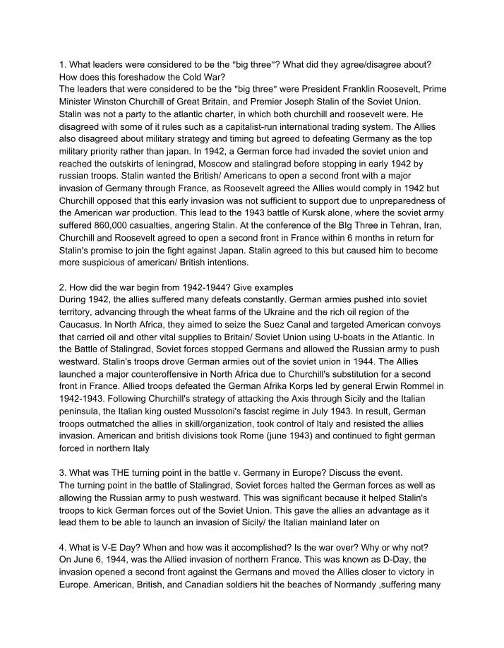 World War II - The Big Three Agreements