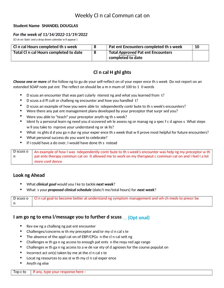 Weekly Clinical Communication Notes - NU673
