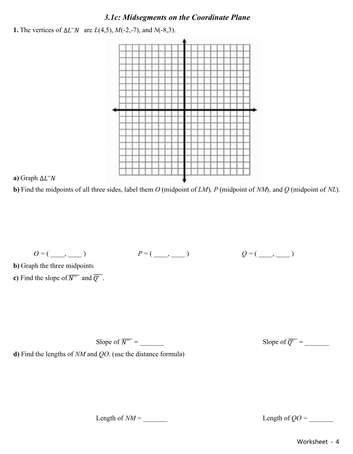 Worksheet - Midsegments on the Coordinate Plane