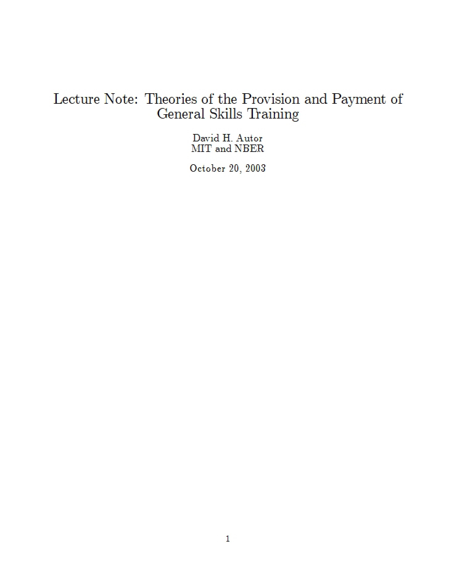General Skills Training Payment and Provision Theories