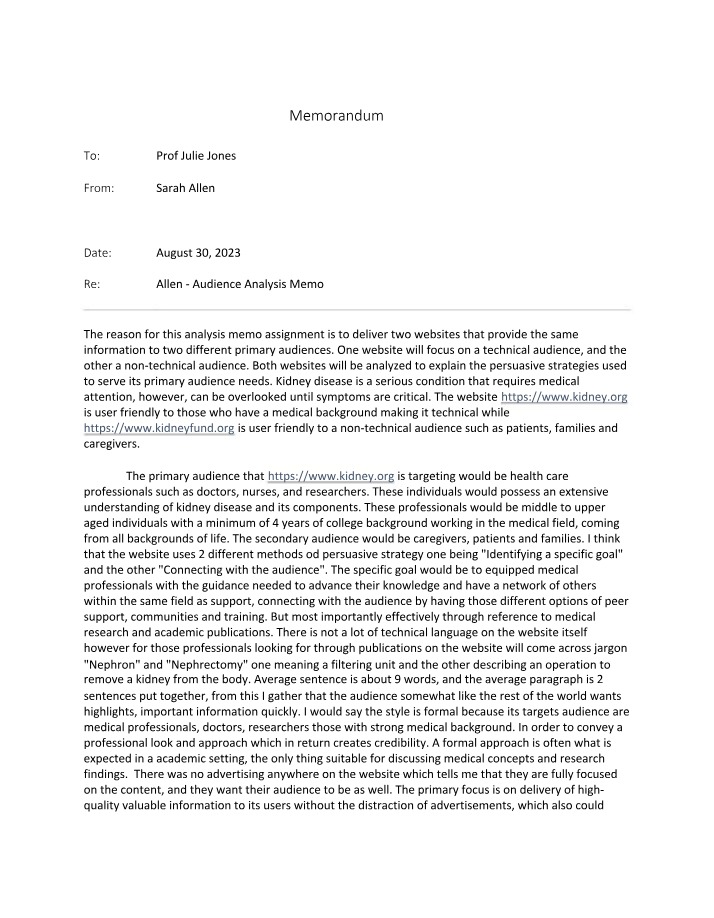 Audience Analysis Memo - Allen
