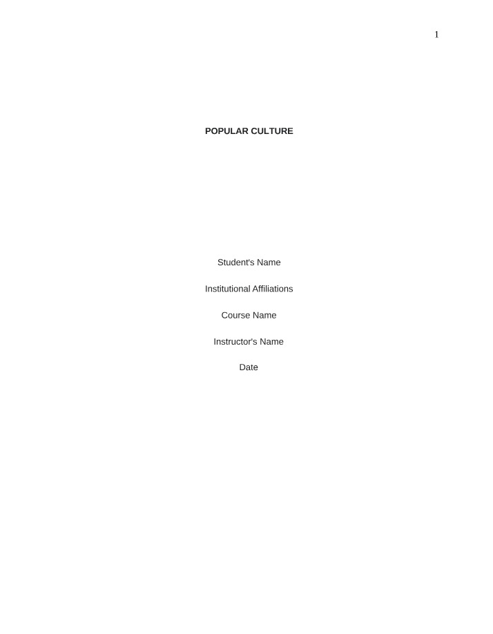 Multiple Choice Questions on Popular Culture