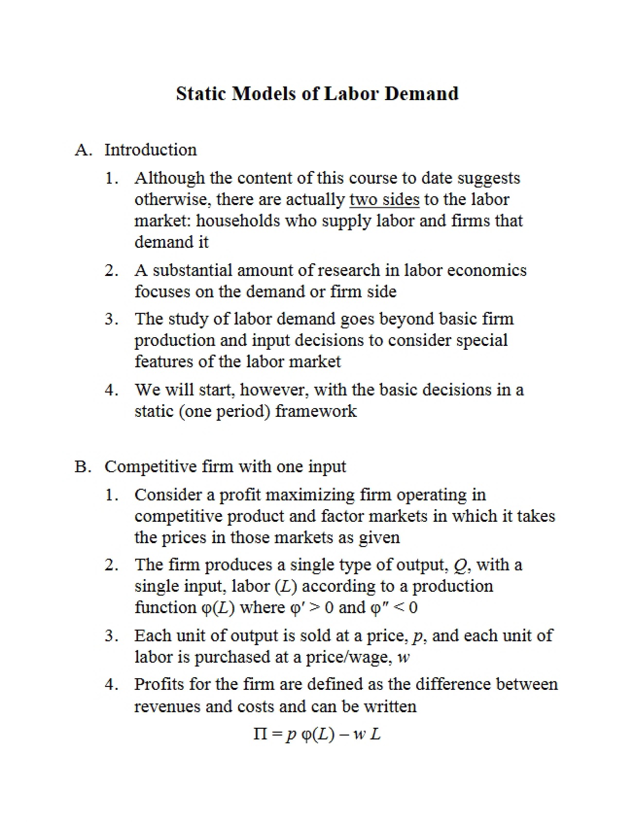 Labor Demand Static Modeling
