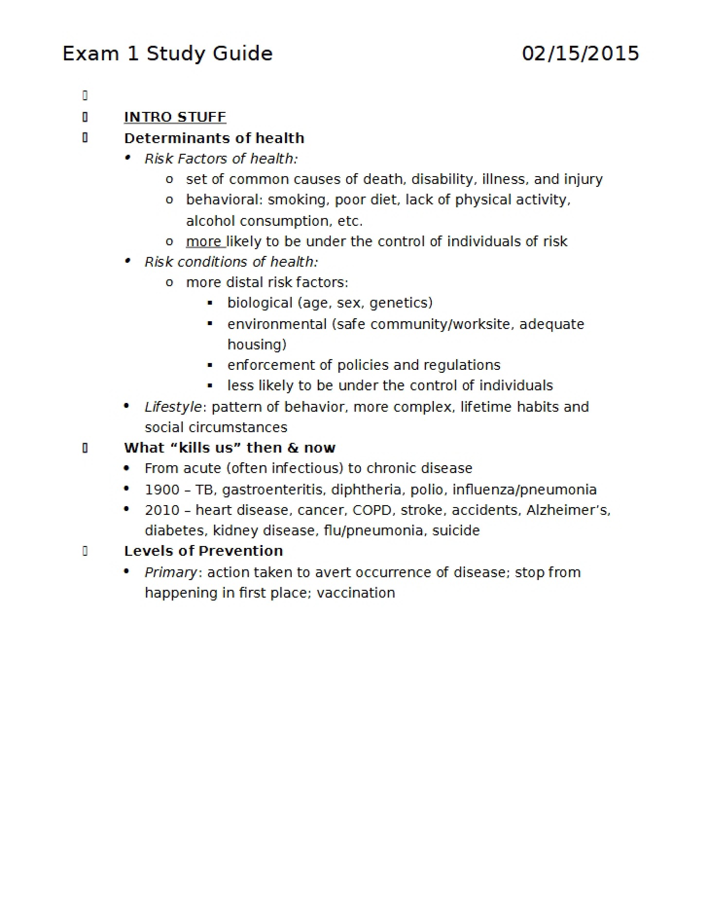 Study Guide Exam One