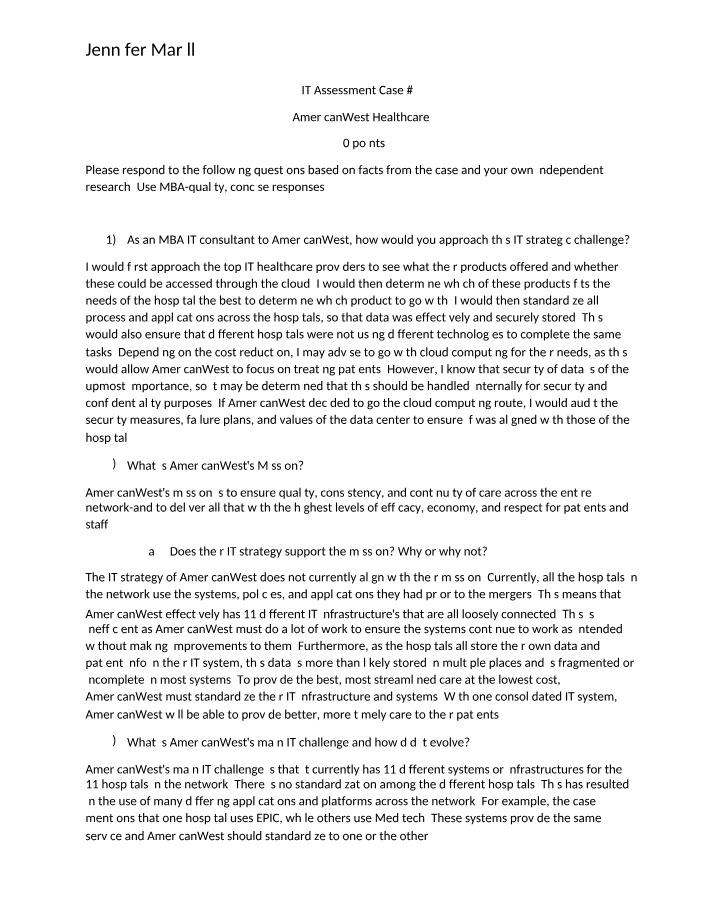 AmericanWest Healthcare IT Assessment Case 2