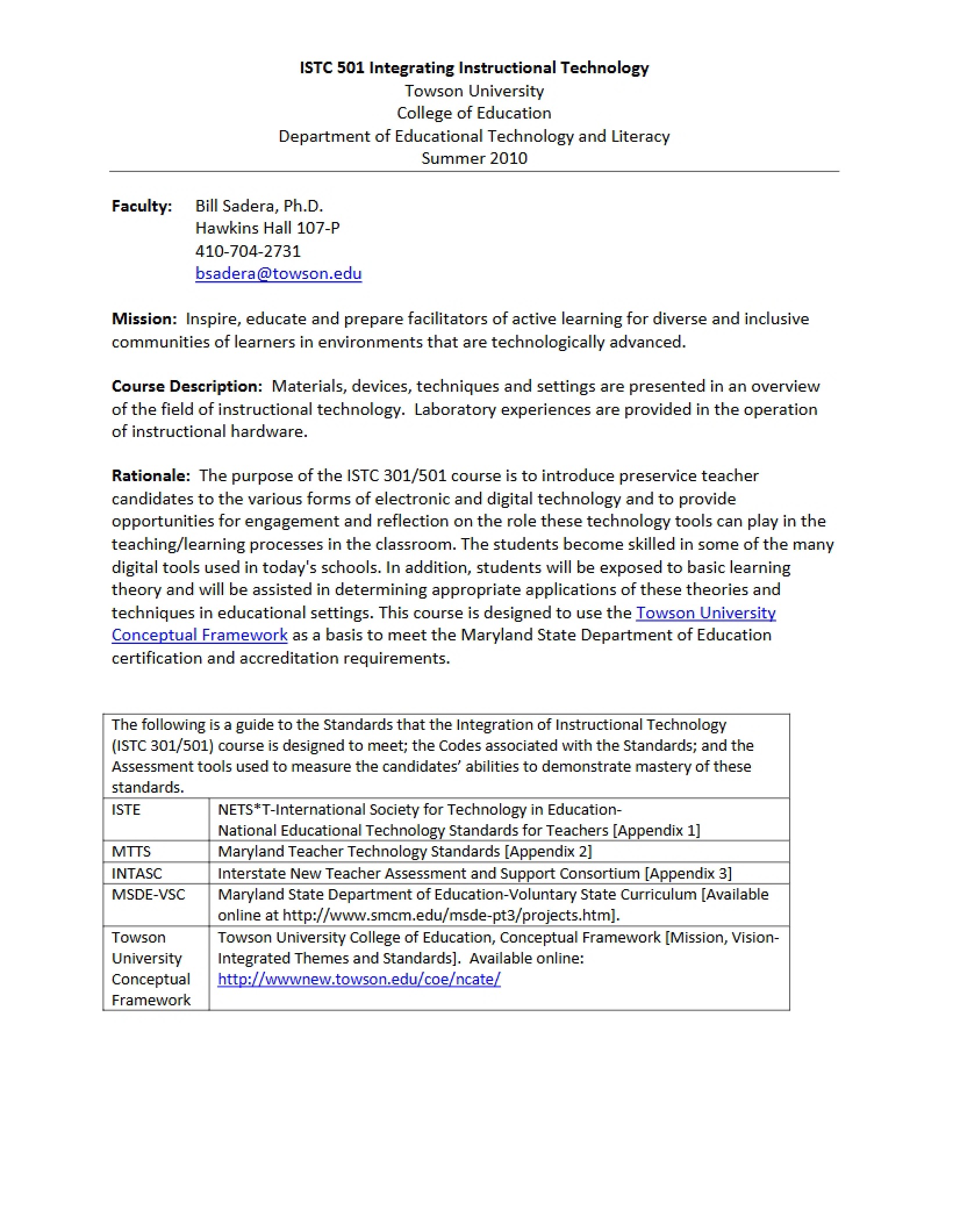 Course Outline for ISTC 501