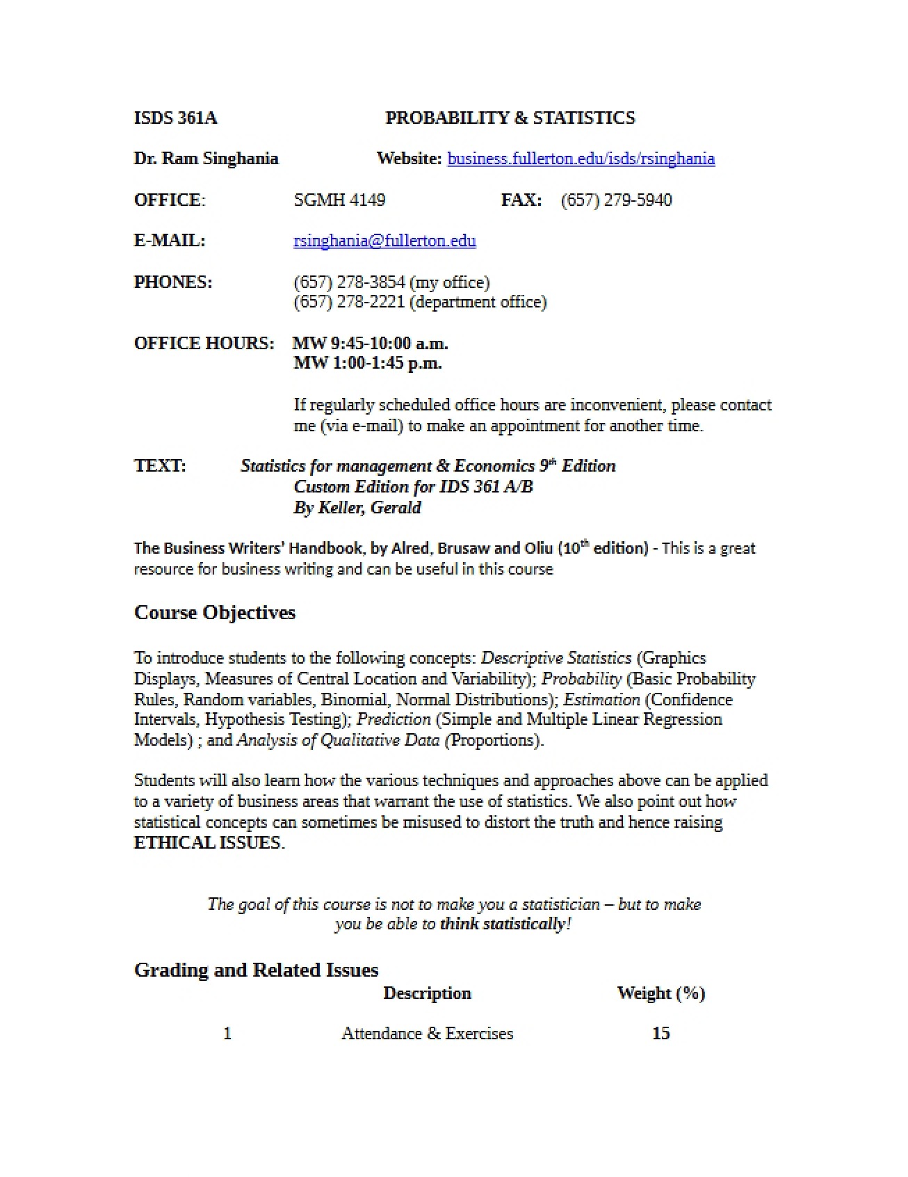 Probability and Statistics for ISDS 3611