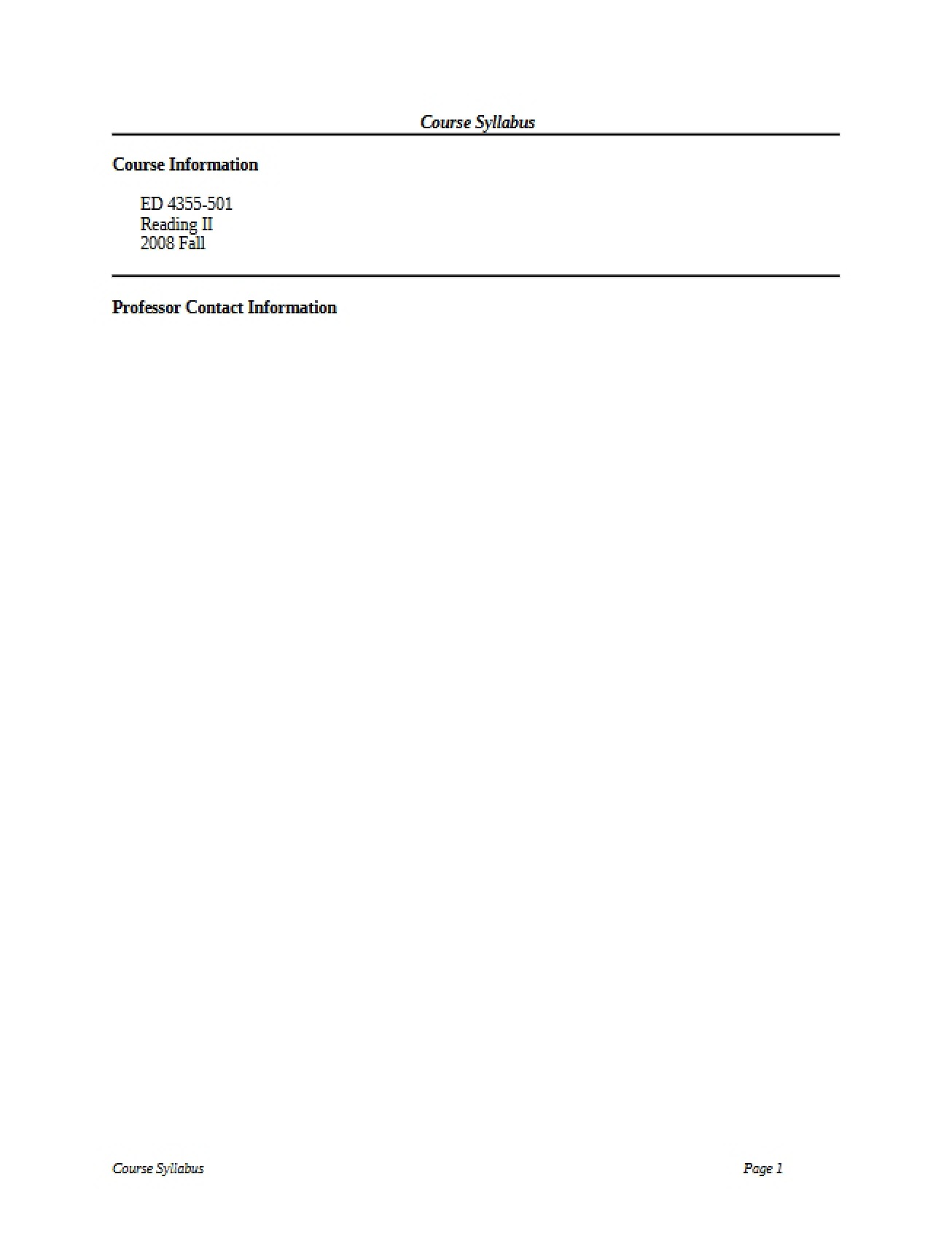 Syllabus for Reading II Reading To Learn - 13 Pages
