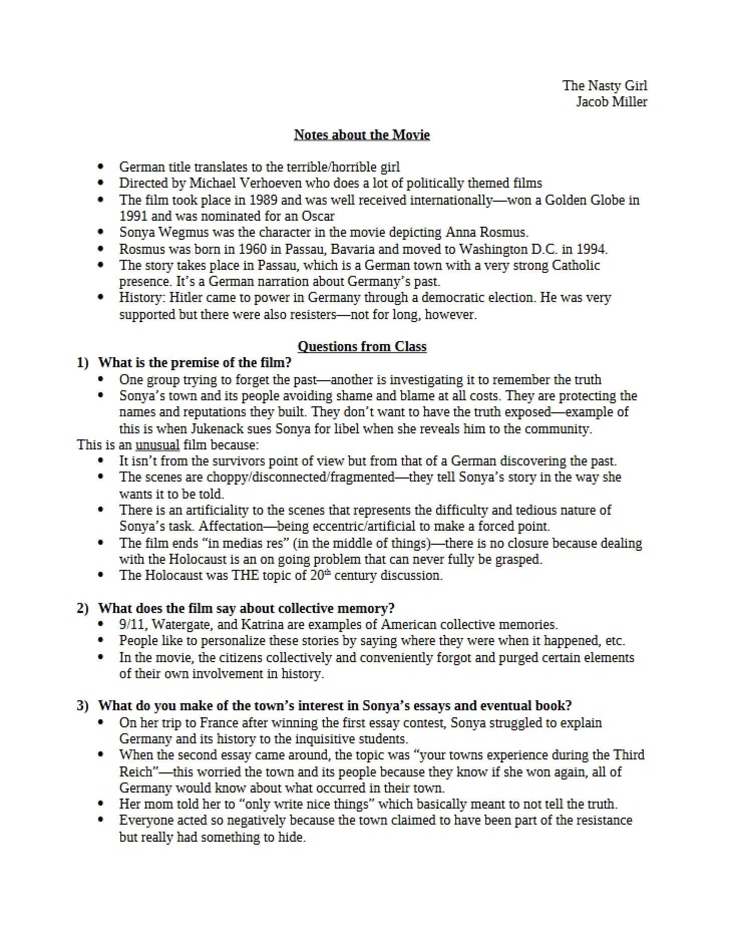 Analysis of The Nasty Girl