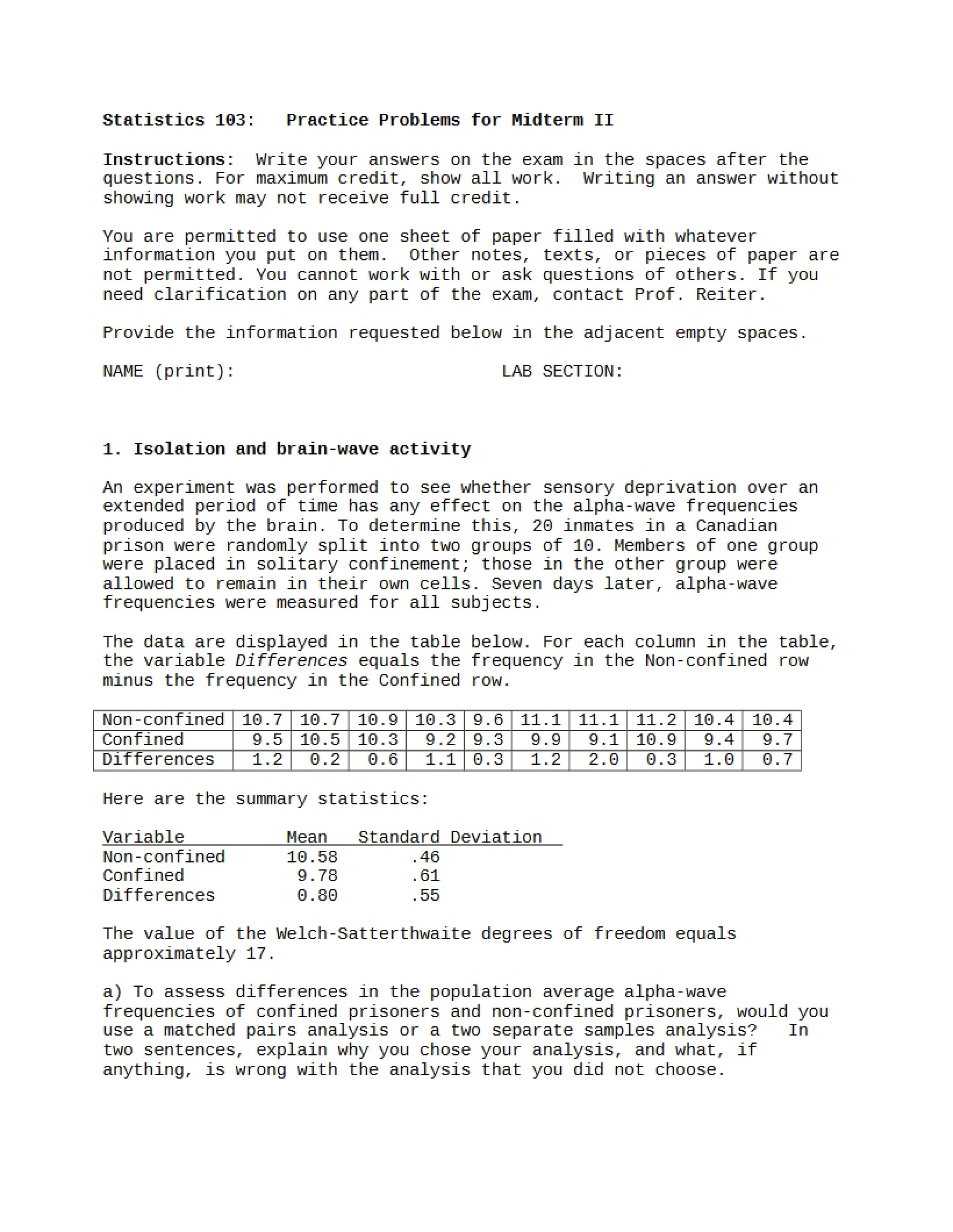 Midterm II Practice Questions