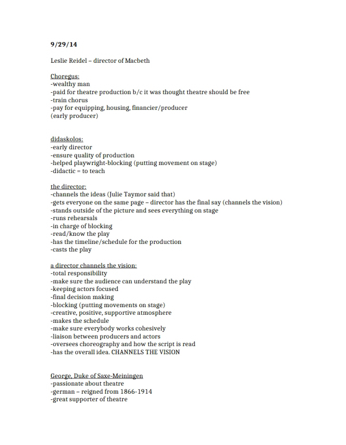 Theatre Notes