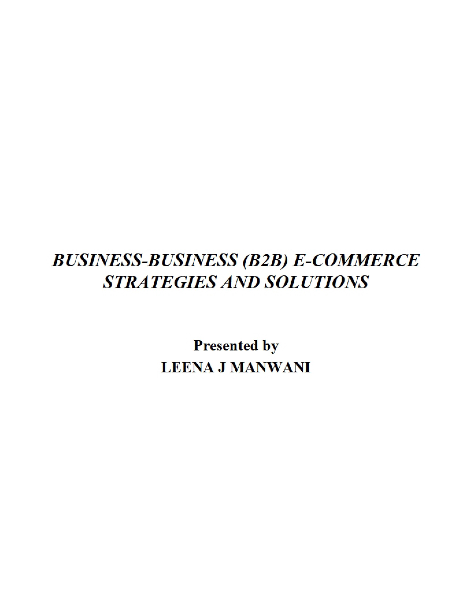 Strategies and Solutions for B2B E-Commerce