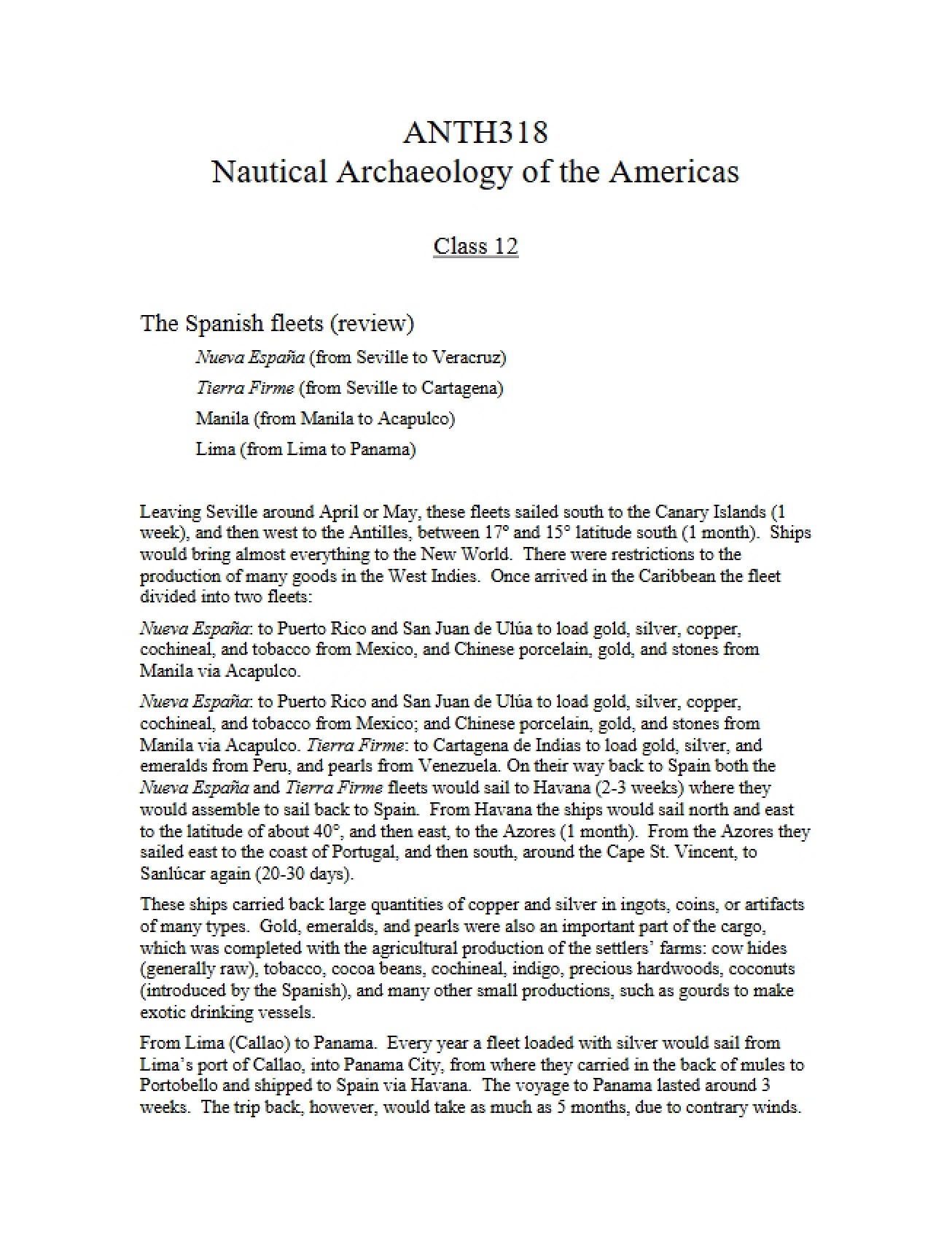 Twelfth Class An Overview of Spanish Shipwrecks