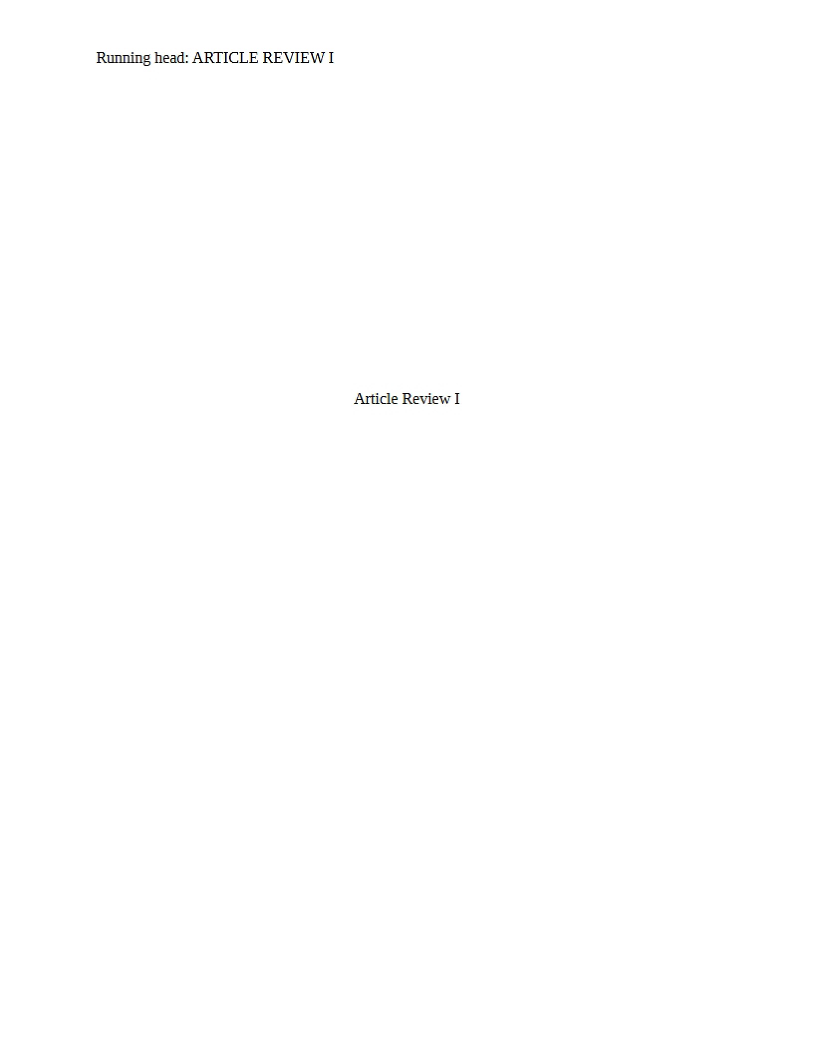 Nursing Research Article Review One