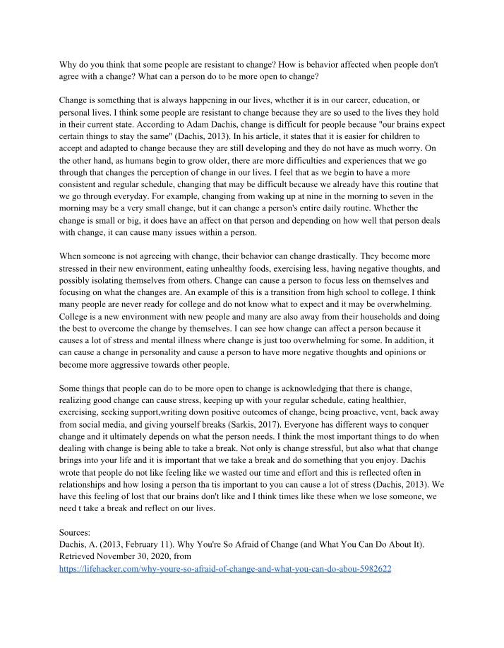 Understanding and Coping with Change - Why People Resist
