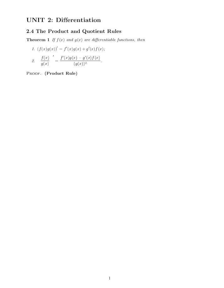 Notes and Exercises for Unit 2 Differentiation with Solutions