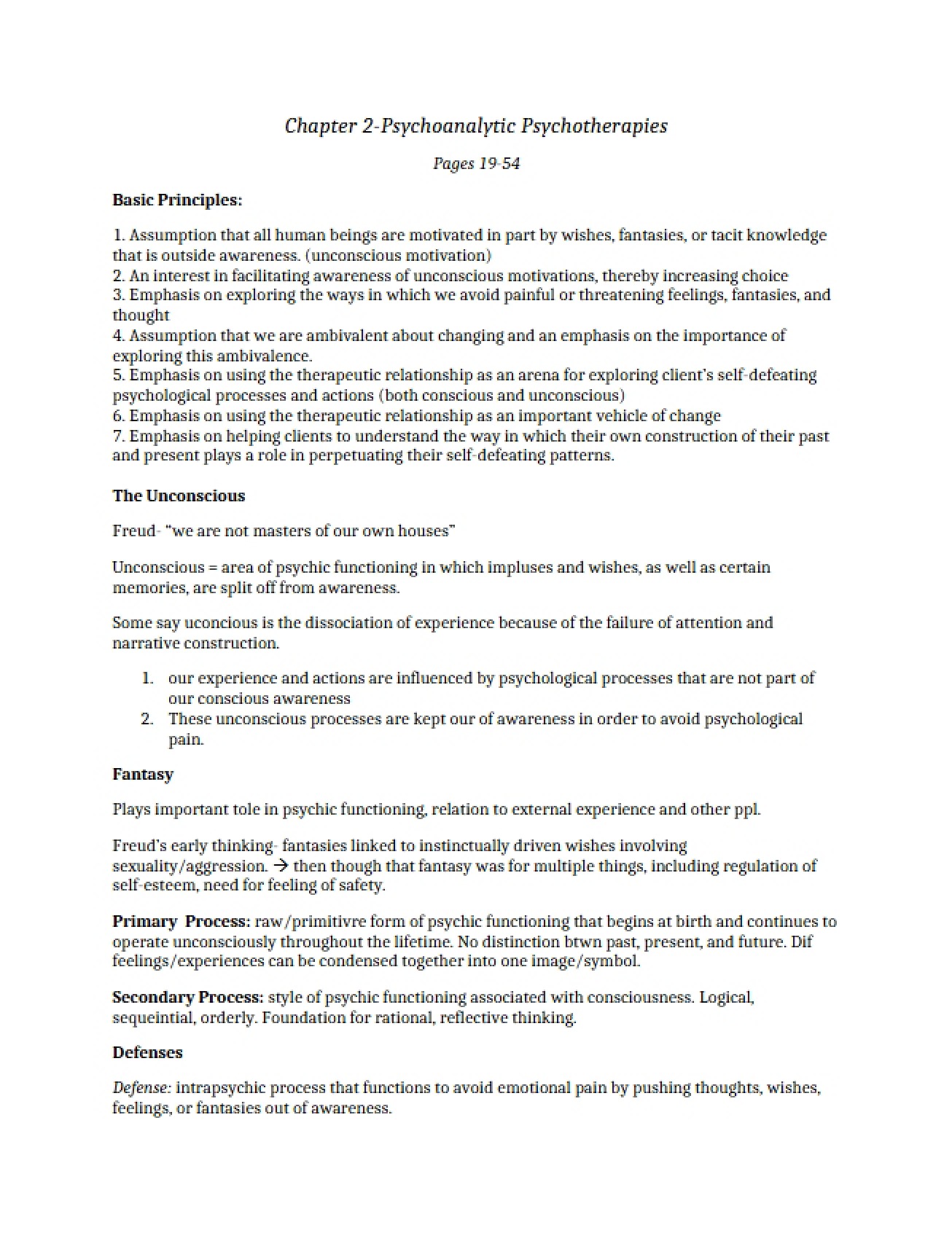 Psychoanalytic Psychotherapies from Chapter Two
