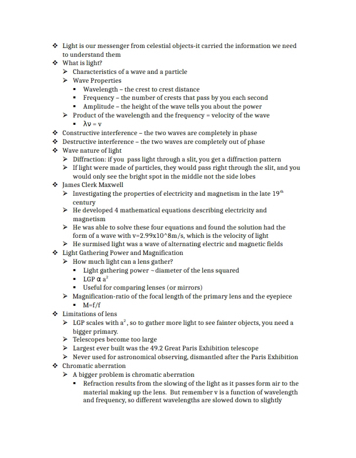 Astronomy Notes February Second 2015