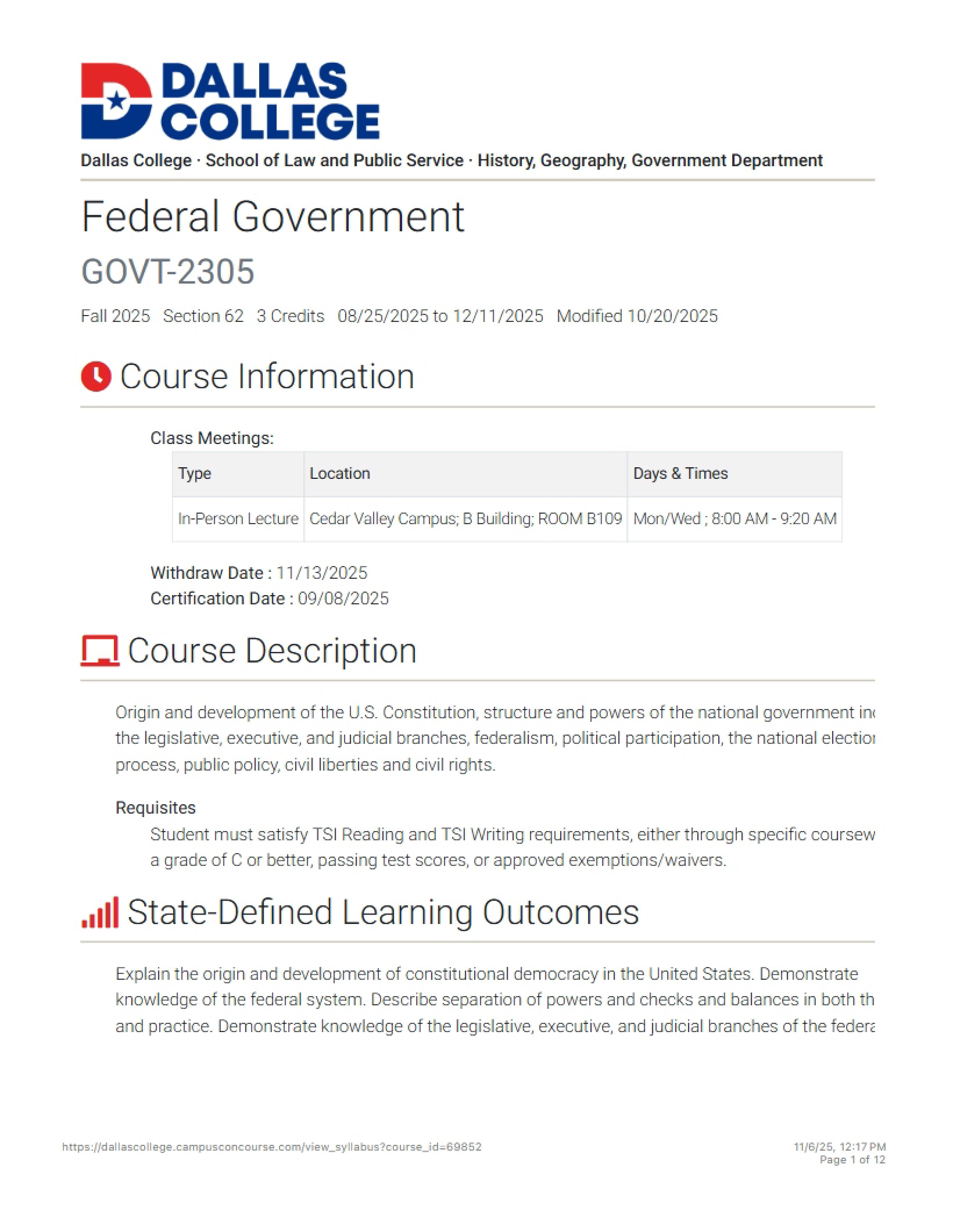 Syllabus - GOVT 2305