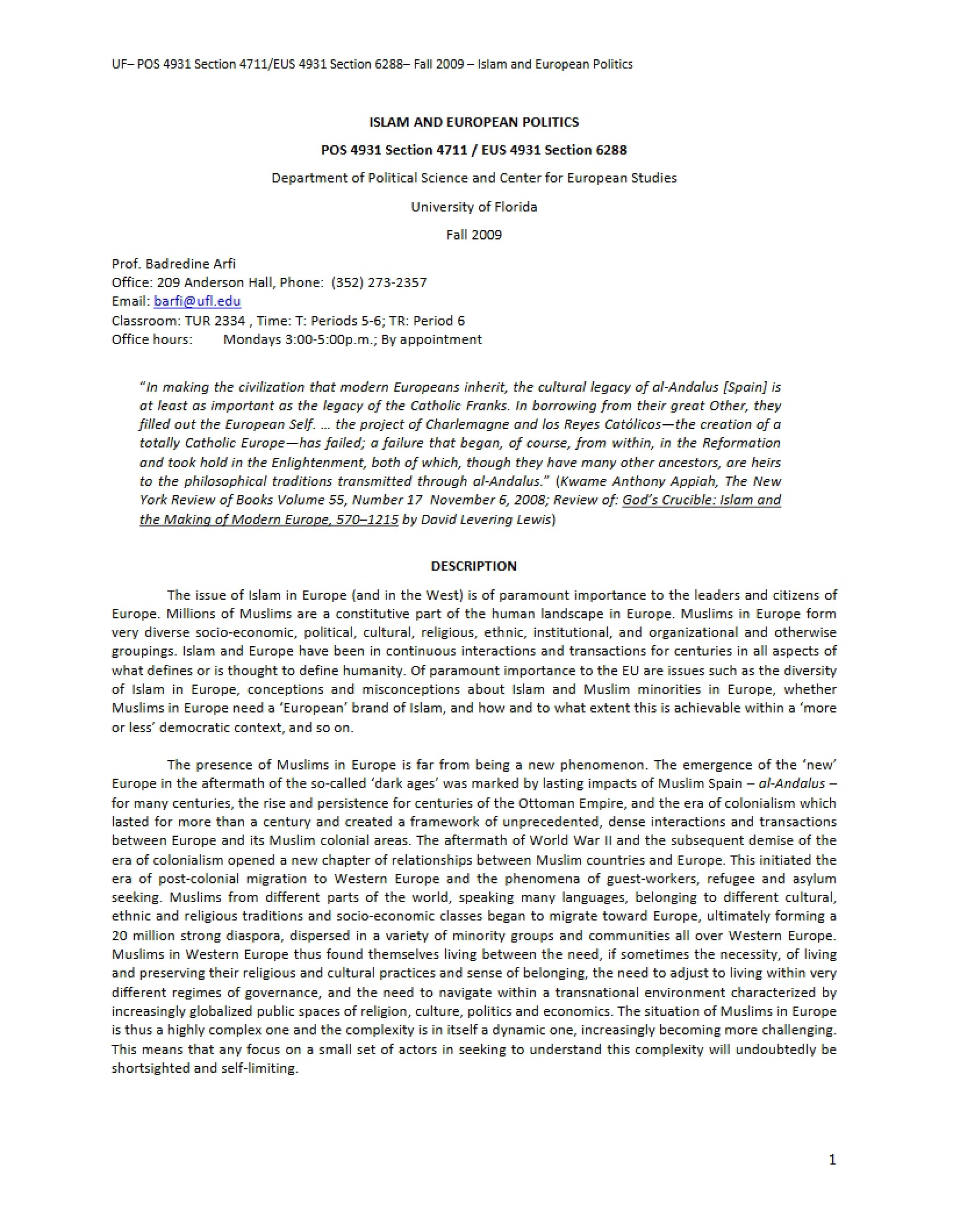 Politics and Armed Forces Syllabus - POS 4931