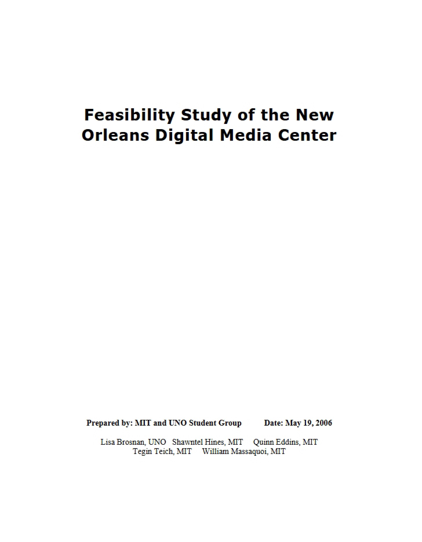 New Orleans Digital Media Center Feasibility Study