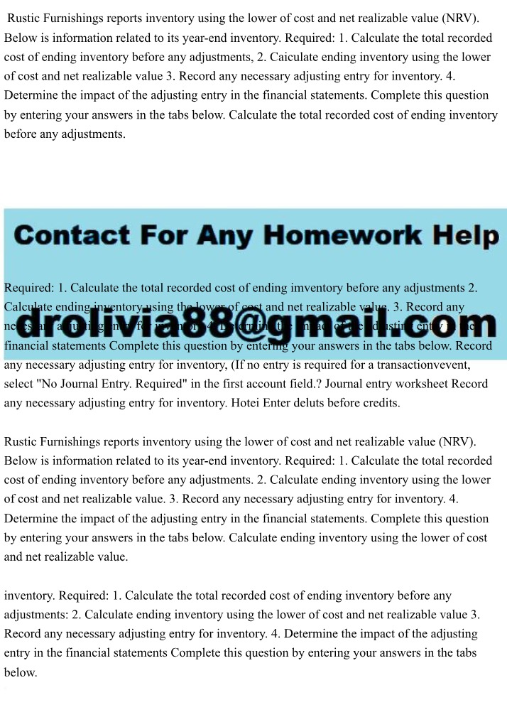 Rustic Furnishings Homework - Inventory Valuation