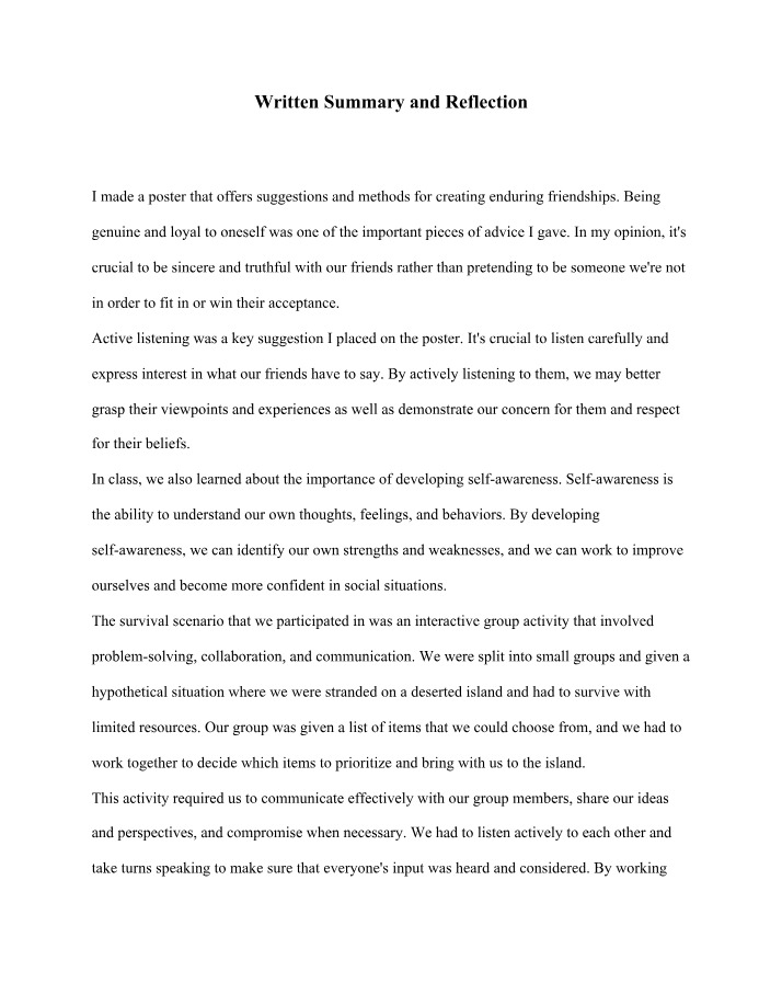 Written Reflection and Summary