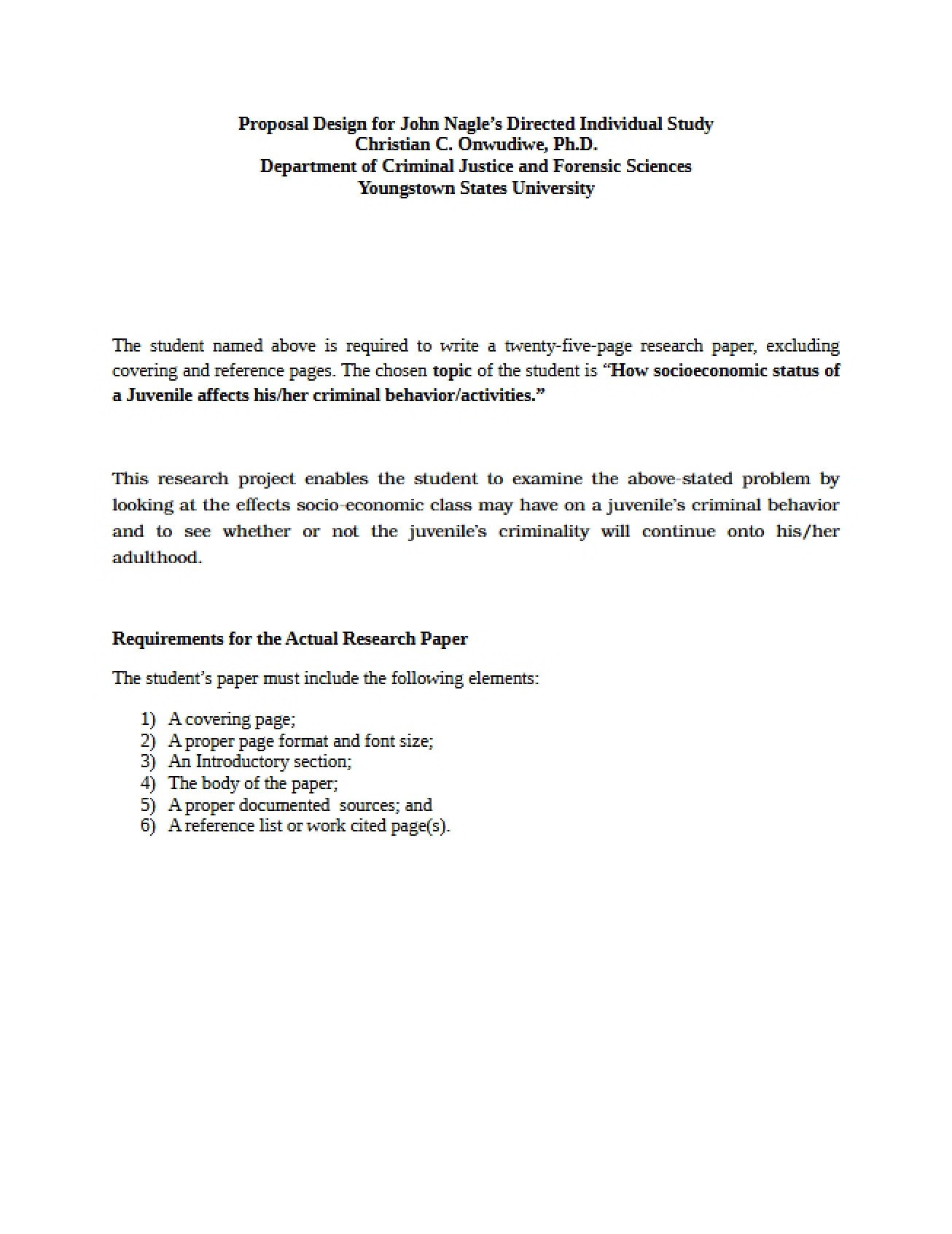 John Nagle Individual Study Proposal Design