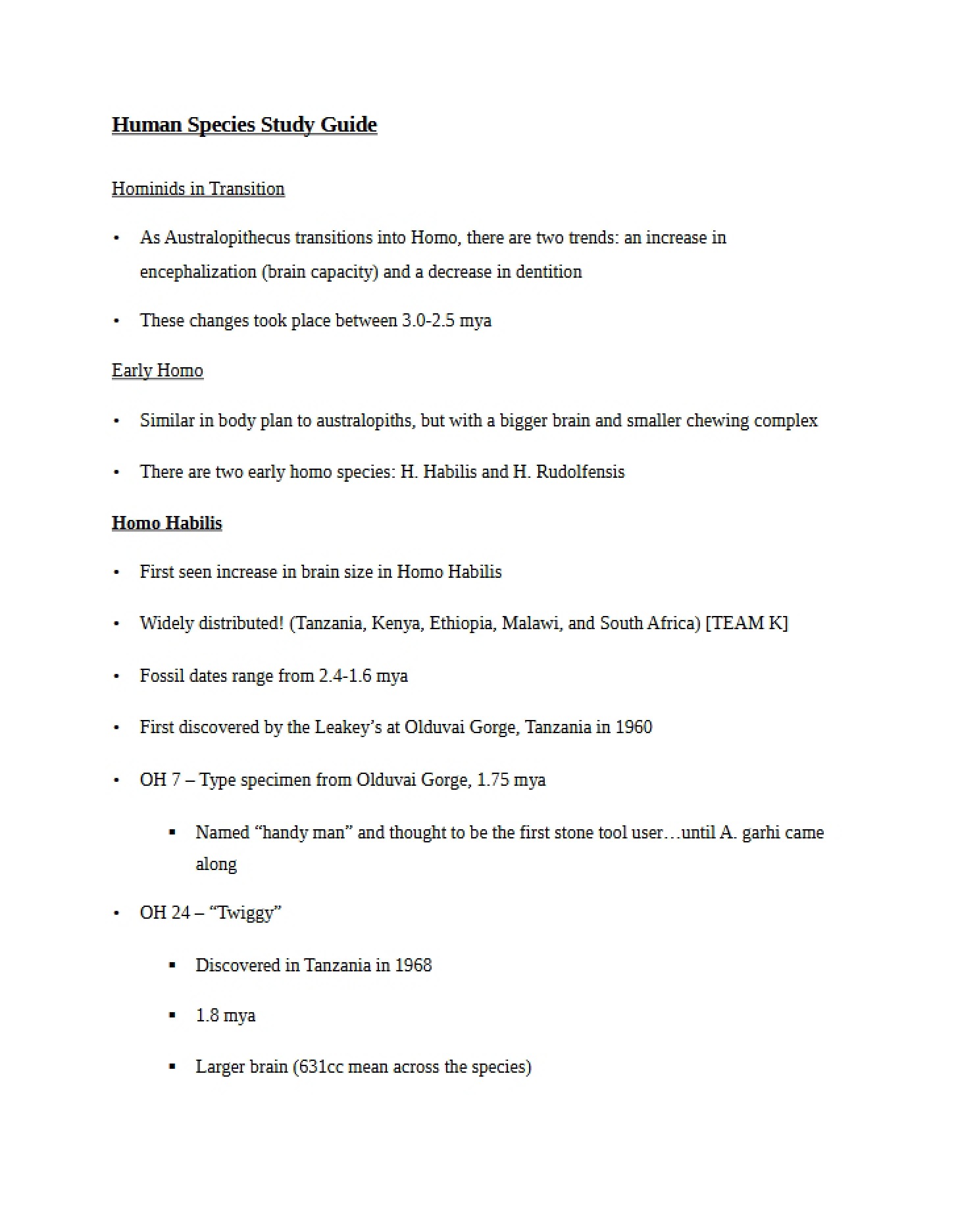 Study Guide Human Species