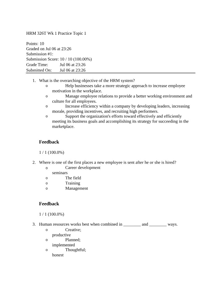 Week 1 Practice Topic 1 for HRM 326T