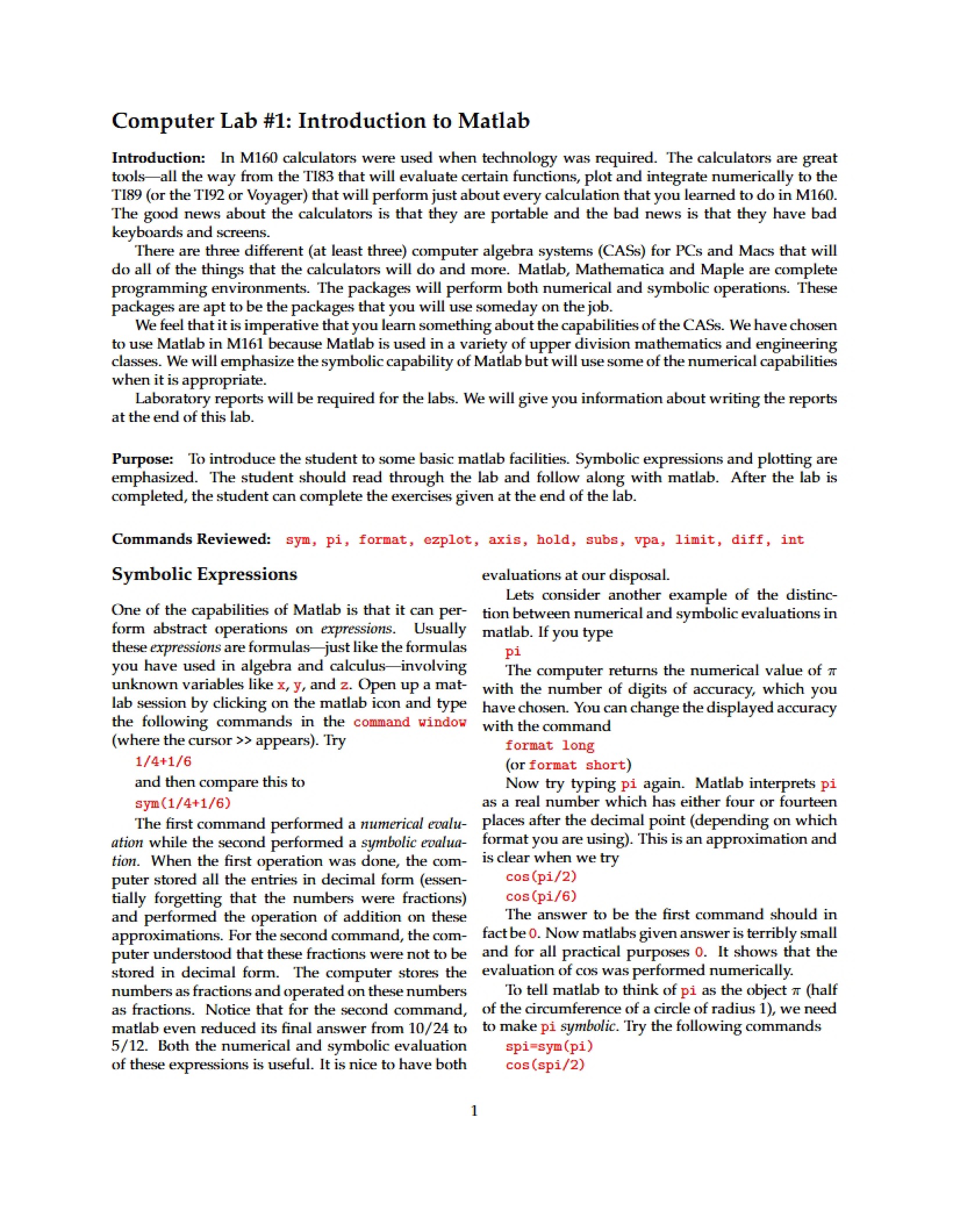 Matlab Introduction Lab 1
