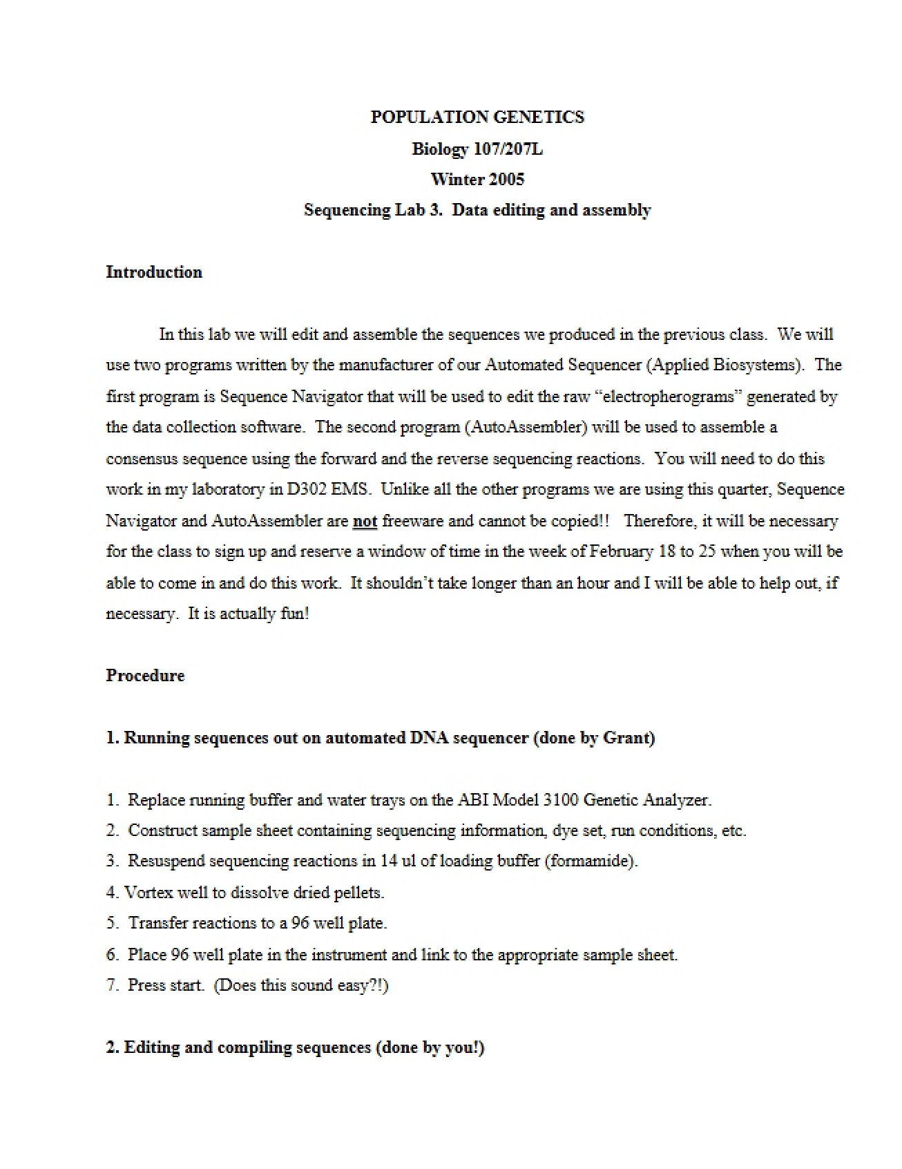 Assembly and Editing of Data